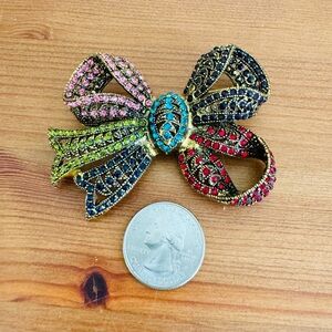 Vintage LRG Multicolor Crystal Bow Brooch colorful statement jewelry
